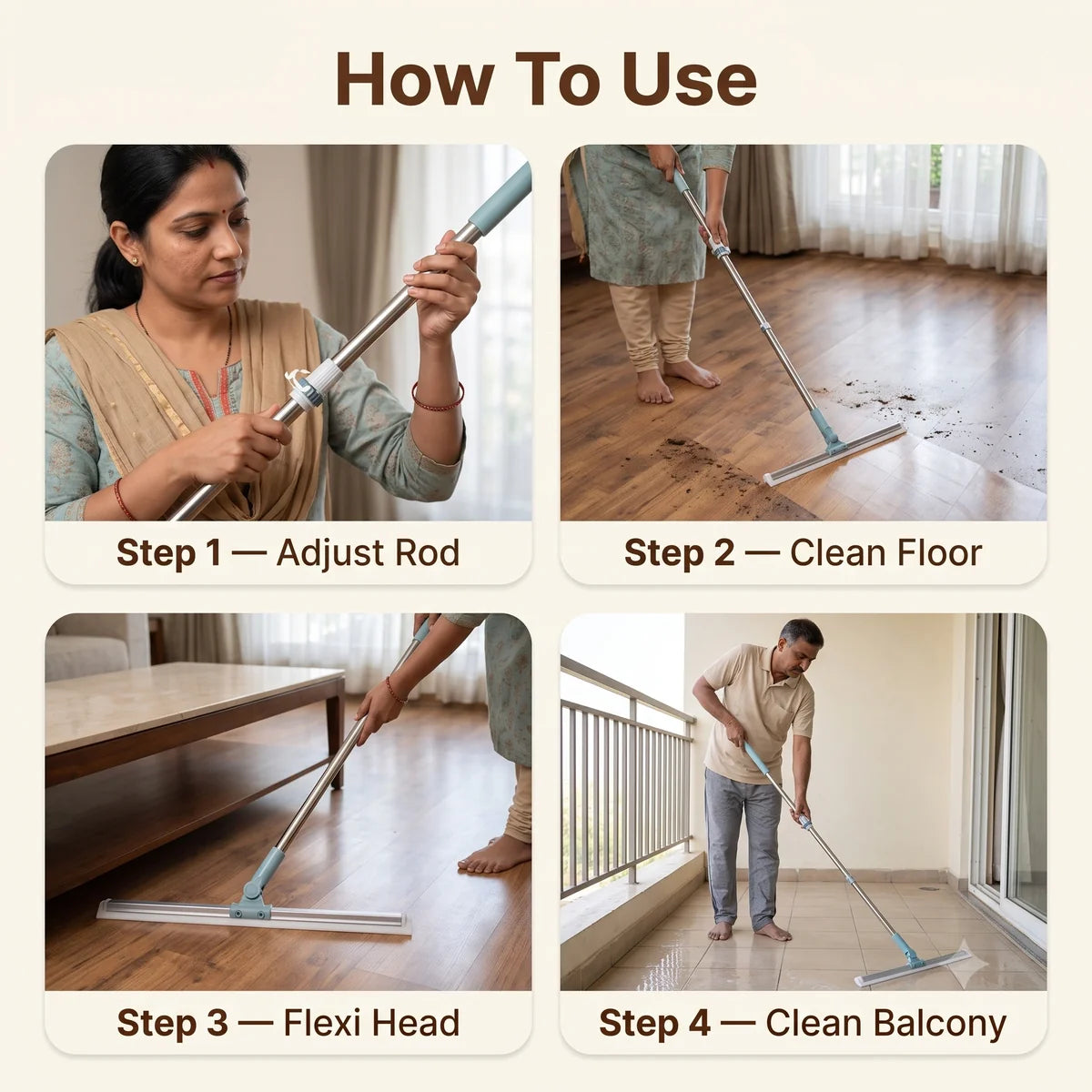 Multipurpose Wiper | Extendable-Rod | Silicon Blade | 180° Head