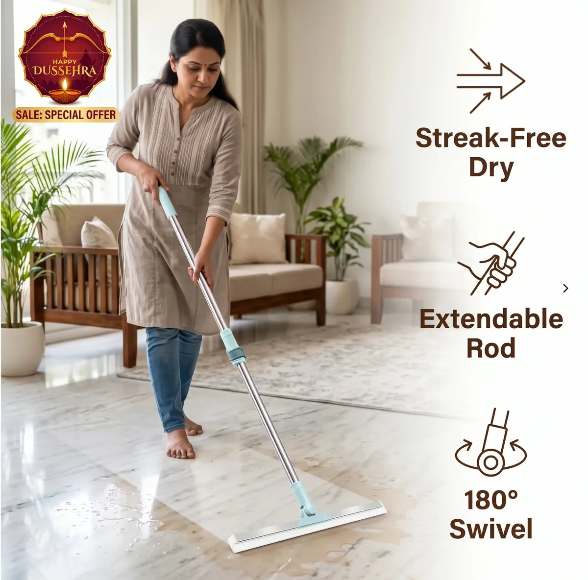 Multipurpose Wiper | Extendable-Rod | Silicon Blade | 180° Head