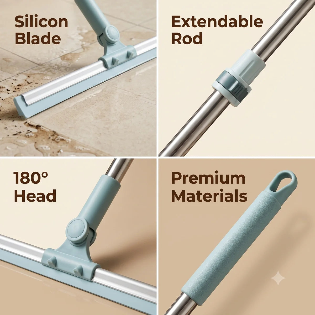 Multipurpose Wiper | Extendable-Rod | Silicon Blade | 180° Head