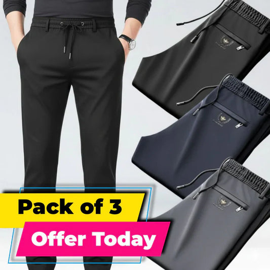 Pack of 3 Offer 😍 Men’s Premium-Quality Stretch Lycra Pants | Black, Blue & Grey